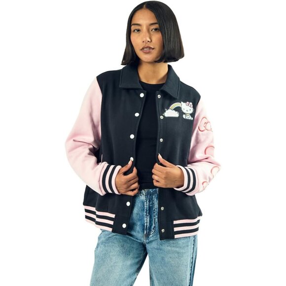 Hello Kitty Rainbow Scene Women's Long Sleeve Varsity Jacket Cozy Cotton Polyest - Picture 3 of 7